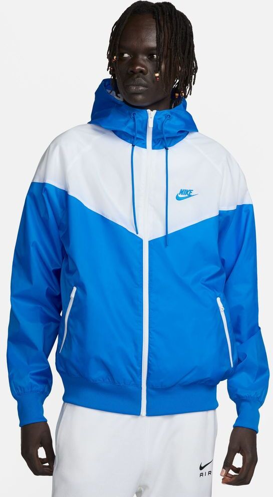 nike giacca con cappuccio sportswear heritage essentials blu reale e bianco uomo da0001-406 m