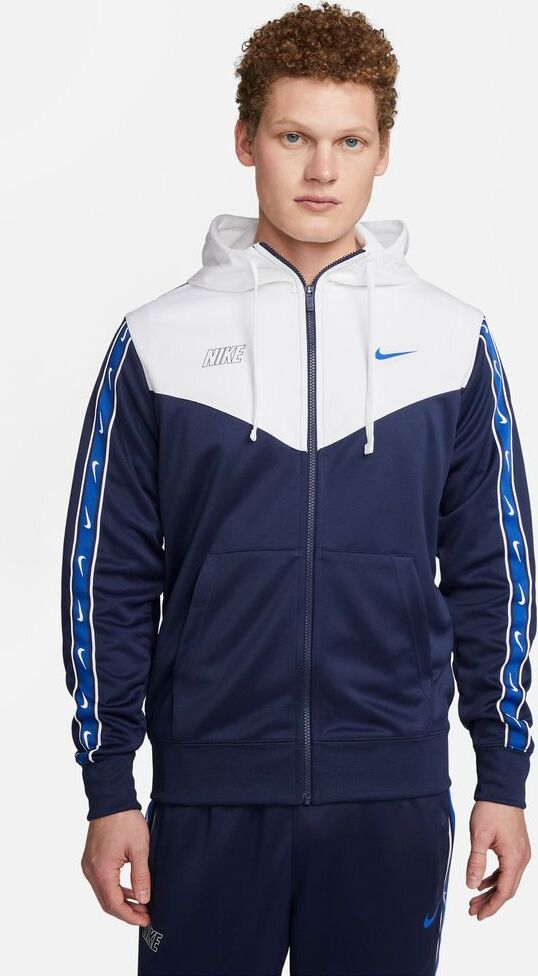 Nike Felpa con zip e cappuccio Repeat Blu Navy e Bianco per Uomo DX2025-411 XL