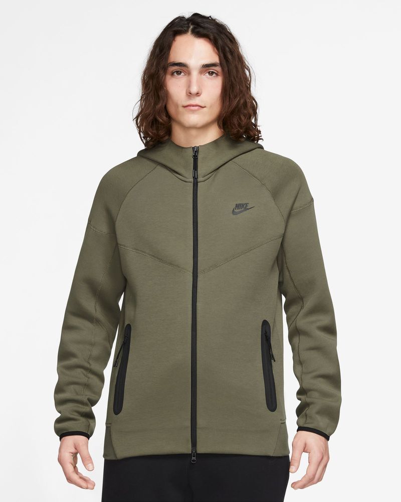 Nike Felpa con zip e cappuccio Sportswear Tech Fleece Kaki Verde Uomo FB7921-222 XS