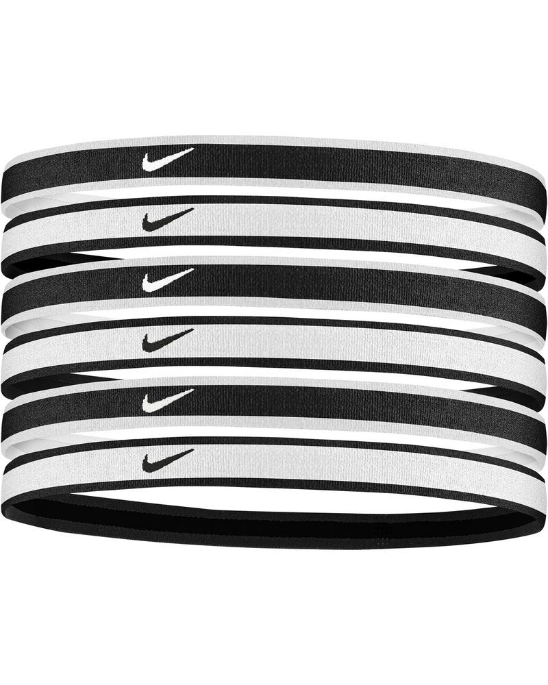 Nike Set di 6 fasce per capelli Swoosh Bianco e Nero Unisex DA7156-100 ONE