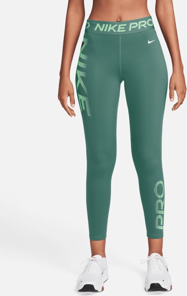 Nike Legging Pro Mid-Rise 7/8 Graphic pour Femme Couleur : Bicoastal/Vapor Green/White Taille : L L