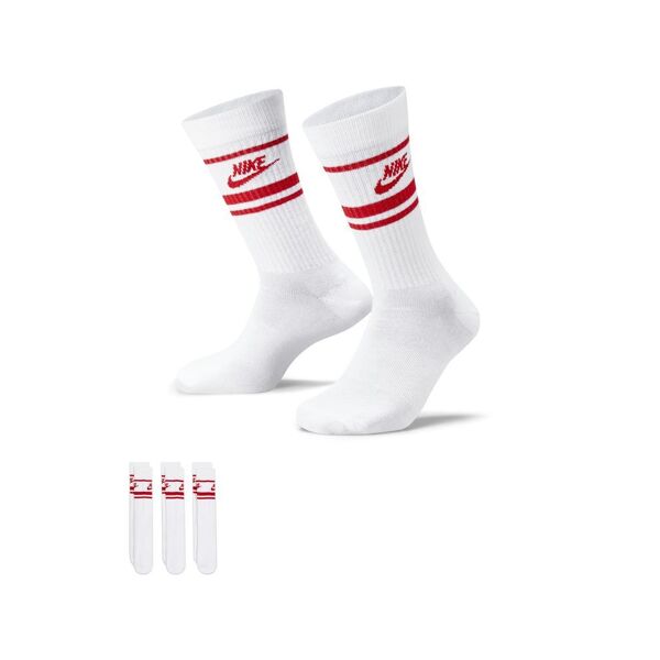 nike set di 3 paia di calzini sportswear bianco e rosso unisex dx5089-102 xl