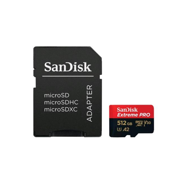 sandisk extreme pro memory card micro sdxc 512gb a2 v30 uhs-i u3 classe10 con adattatore sd nero rosso