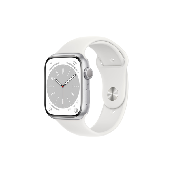 smartwatch apple series 8 gps 45mm cassa in alluminio color argento con cinturino sport band bianco regular italia