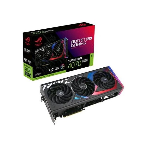 asus rog -strix-rtx4070s-o12g-gaming nvidia geforce rtx 4070 super 12 gb gddr6x triple fan pci express 4.0 2 x hdmi 3 x dis...