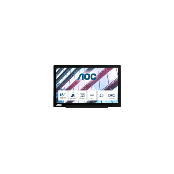 monitor aoc i1601p 15,6 led ips full hd 5ms 60hz portatile low blue light usb-c usb nero