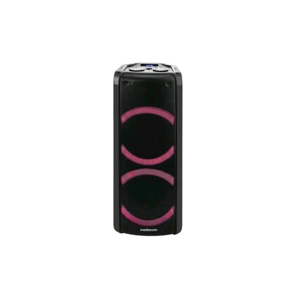 mediacom m-ps90 party speaker bluetooth 90w funzione karaoke e luci led multicolore usb lettore schede microsd microfono black