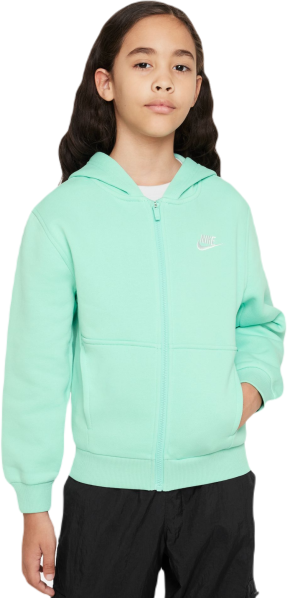 Nike Felpa per ragazze Club Fleece Full-Zip Hoodie emerald rise/white XL