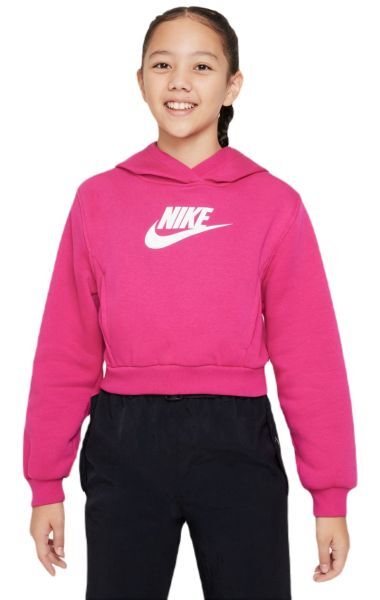 Nike Felpa per ragazze Sportswear Club Fleece Crop Hoodie fireberry/white XS