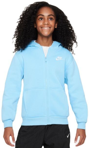 Nike Felpa per ragazze Kids Club Fleece Full-Zip Hoodie aquarius blue/white XL