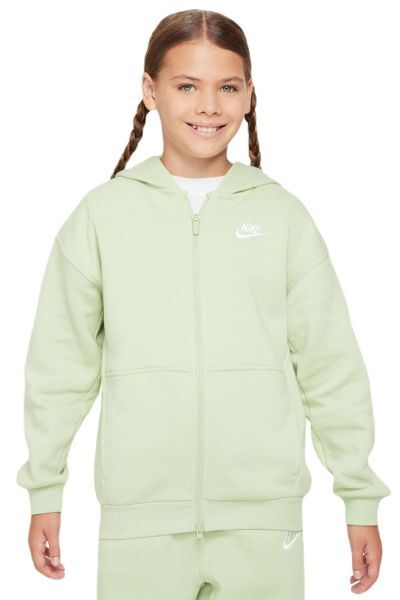 Nike Felpa per ragazze Sportswear Club Fleece Oversized Full Zip Hoodie honeydew/white S
