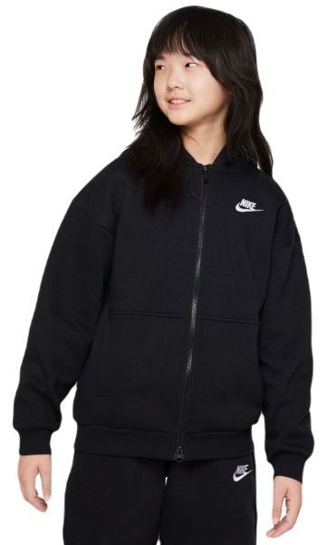 Nike Felpa per ragazze Sportswear Club Fleece Oversized Full Zip Hoodie black/white XL