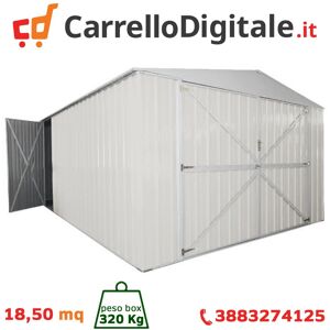 Box in Acciaio Zincato Casetta da Giardino in Lamiera Box Auto 3.60 x 5.14 m x h2.32 m - 320 KG - 18,50 metri quadri - BIANCO