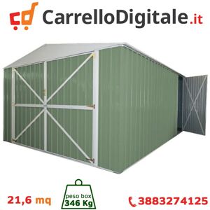 Box in Acciaio Zincato Casetta da Giardino in Lamiera Box Auto 3.60 x 6.00 m x h2.32 m - 346 KG - 21,6 metri quadri - VERDE