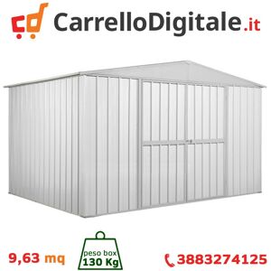 Box in Acciaio Zincato Casetta da Giardino in Lamiera 3.60 x 2.60 m x h2.12 m  - 130 KG - 9,36 metri quadri - BIANCO