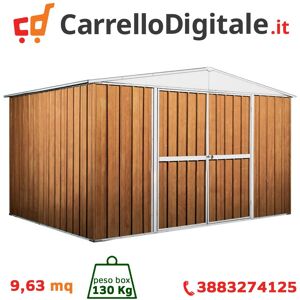 Box in Acciaio Zincato Casetta da Giardino in Lamiera 3.60 x 2.60 m x h2.12 m  - 130 KG - 9,36 metri quadri - LEGNO