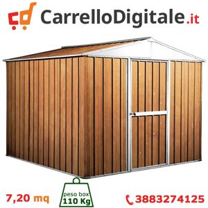 Box in Acciaio Zincato Casetta da Giardino in Lamiera 2.76 x 2.60 m x h2.12 m - 110 KG – 7,2 metri quadri - LEGNO