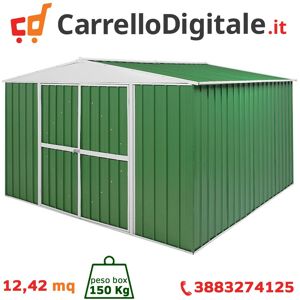 Box in Acciaio Zincato Casetta da Giardino in Lamiera 3.60 x 3.45 m x h2.12 m - 150 KG – 12,42 metri quadri - VERDE