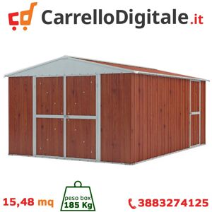 Box in Acciaio Zincato Casetta da Giardino in Lamiera 3.60 x 4.30 m x h2.10 m - 185 KG - 15.48 metri quadri - LEGNO