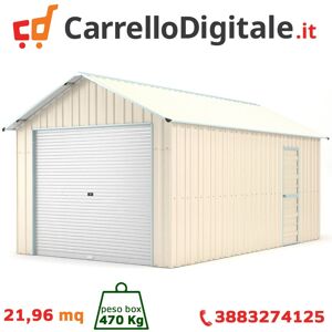 Box in Acciaio Zincato Casetta da Giardino in Lamiera Box Auto 3.60 x 6.10 m x h 3.15 m - 470 KG - 21.96 metri quadri - BEIGE