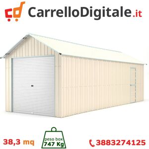 Box in Acciaio Zincato Casetta da Giardino in Lamiera Box Auto 3.60 x 10.66 m x h 3.15 m - 747 KG - 38.37 metri quadri - BEIGE