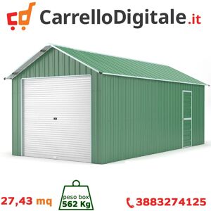 Box in Acciaio Zincato Casetta da Giardino in Lamiera Box Auto 3.60 x 7.62 m x h 3.15 m - 562 KG - 27.43 metri quadri - VERDE