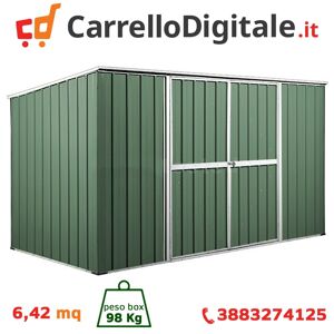 Box in Acciaio Zincato Casetta da Giardino in Lamiera 3.45 x 1.86 m x h1.92 m - 98 KG – 6,42 metri quadri - VERDE