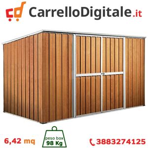 Box in Acciaio Zincato Casetta da Giardino in Lamiera 3.45 x 1.86 m x h1.92 m - 98 KG – 6,42 metri quadri - LEGNO