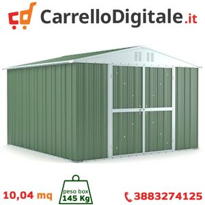 Box in Acciaio Zincato Casetta da Giardino in Lamiera 3.27 x 3.07 m x h2.15 m - 145 KG – 10,04 metri quadri - VERDE