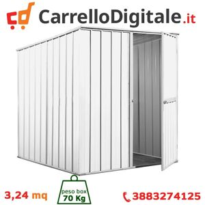 Box in Acciaio Zincato Casetta da Giardino in Lamiera 1.75 x 1.85 m x h1.92 m - 70 KG - 3,24 metri quadri - BIANCO