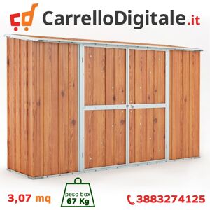 Box in Acciaio Zincato Casetta da Giardino in Lamiera 3.07 x 1.00 m x h1.92 m - 67 KG - 3.07 metri quadri - LEGNO