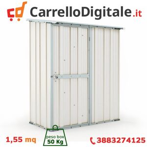 Box in Acciaio Zincato Casetta da Giardino in Lamiera 1.55 x 1.00 m x h1.92 m - 50 KG – 1,55 metri quadri – BIANCO