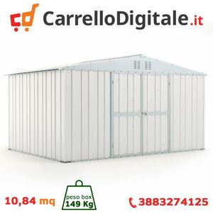 Box in Acciaio Zincato Casetta da Giardino in Lamiera 4.03 x 2.69 m x h2.15 m - 149 KG – 10.84 metri quadri - BIANCO