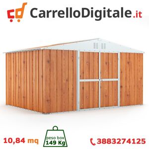 Box in Acciaio Zincato Casetta da Giardino in Lamiera 4.03 x 2.69 m x h2.15 m - 149 KG – 10.84 metri quadri - LEGNO