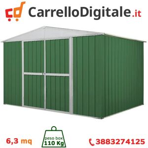 Box in Acciaio Zincato Casetta da Giardino in Lamiera 3.60 x 1.75 m x h2.12 m - 110 KG – 6.30 metri quadri - VERDE