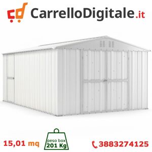 Box in Acciaio Zincato Casetta da Giardino in Lamiera 3.27 x 4.59 m x h2.15 m - 201 KG – 15,01 metri quadri – BIANCO