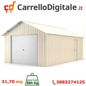 Box in Acciaio Zincato Casetta da Giardino in Lamiera Box Auto 4.38 x 7.24 m x h 3.31 m - 585 KG – 31.7 metri quadri - BEIGE