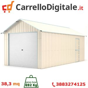 Box in Acciaio Zincato Casetta da Giardino in Lamiera Box Auto 4.38 x 8.76 m x h 3.31 m - 692 KG – 38.37 metri quadri - BEIGE