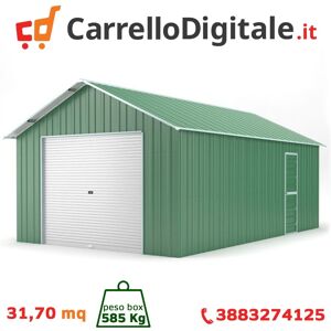 Box in Acciaio Zincato Casetta da Giardino in Lamiera Box Auto 4.38 x 7.24 m x h 3.31 m - 585 KG – 31,7 metri quadri - VERDE