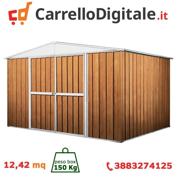 box in acciaio zincato casetta da giardino in lamiera 3.60 x 3.45 m x h2.12 m - 150 kg – 12,42 metri quadri - legno