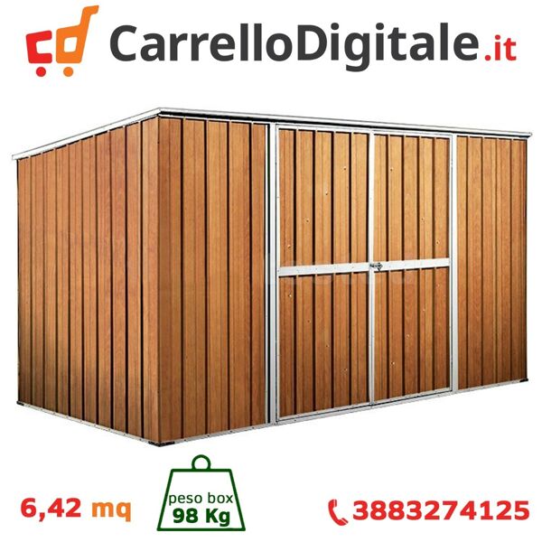 box in acciaio zincato casetta da giardino in lamiera 3.45 x 1.86 m x h1.92 m - 98 kg – 6,42 metri quadri - legno