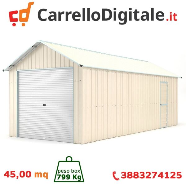 box in acciaio zincato casetta da giardino in lamiera box auto 4.38 x 10.28 m x h 3.31 m - 799 kg – 45 metri quadri - beige