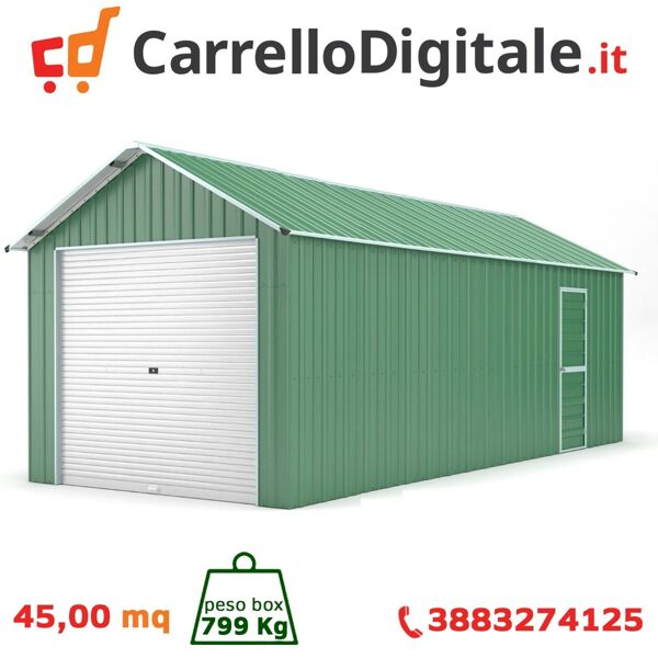 box in acciaio zincato casetta da giardino in lamiera box auto 4.38 x 10.28 m x h 3.31 m - 799 kg – 45 metri quadri - verde