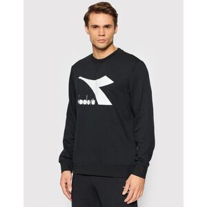 Diadora Felpa Sportiva pullover UOMO Nero CREW LOGO CHROMIA Cotone garzato