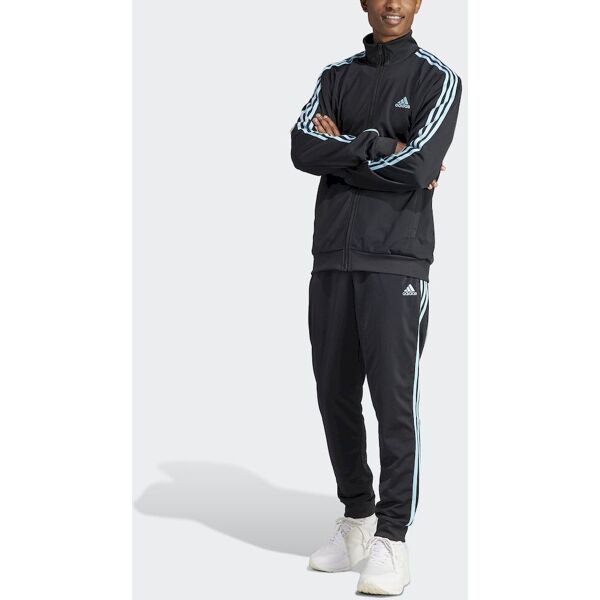 adidas tuta intera completa uomo 3 stripes tr tt ts nero azzurro