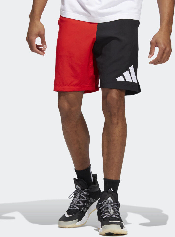 adidas Pantaloncini Shorts UOMO Rosso Nero BasketBall con tasche Poliestere