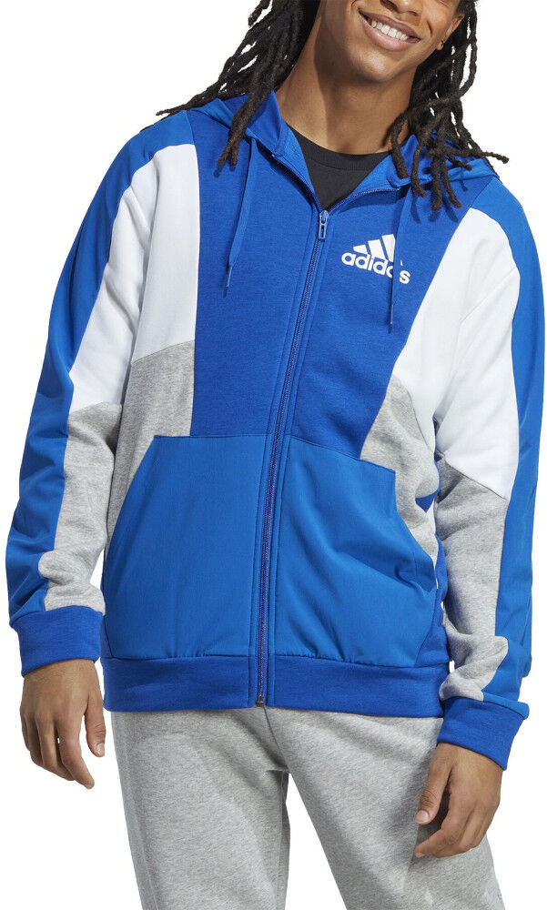 adidas Felpa cappuccio Giacca Sportiva UOMO Azzurro Ess Color Block HD FZ