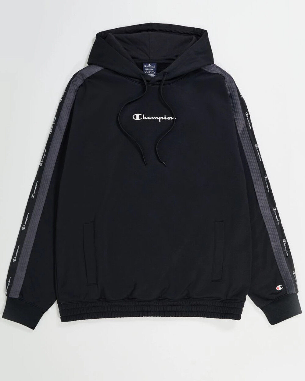 Champion Felpa Cappuccio Hoodie UOMO Pullover Banda jacquard Nero