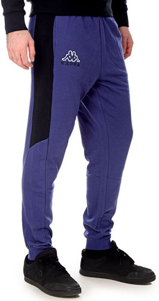 Kappa Pantaloni tuta Pants UOMO Banda 222 Nero Blue LOGO EGON Cotone Garzato