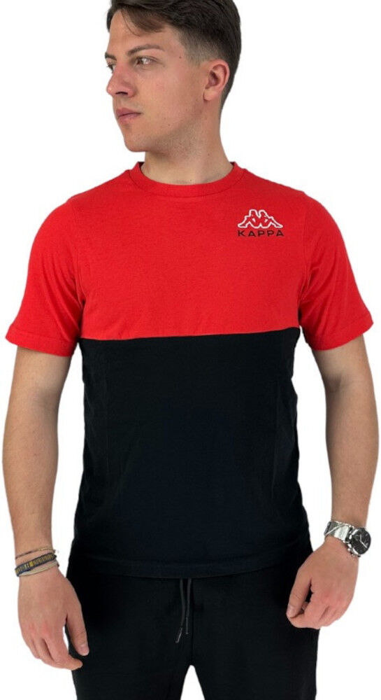 Kappa T-shirt maglia maglietta UOMO Banda 222 Rosso Nero LOGO EDWIN Girocollo